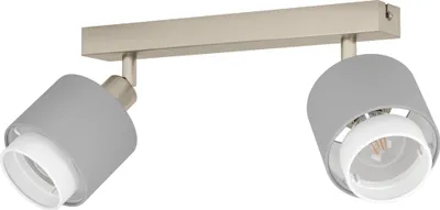 Produktbild von EGLO Deckenstrahler Bellizzi, Deckenlampe 2-fach, Deckenleuchte mit schwenkbaren Spots aus Textil in Grau und Weiß, Deckenspots mit E14 Fassung