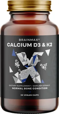 Obrázok produktu pre BrainMax Calcium D3 & K2, vápnik s vitamínmi D3 a K2, 30 vegetariánskych kapsúl
