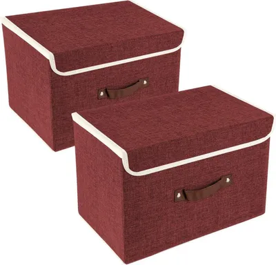 Productafbeelding van TYEERS Opvouwbare opbergbox met deksel, stof, 38x25x25 cm, 2 stuks, rood
