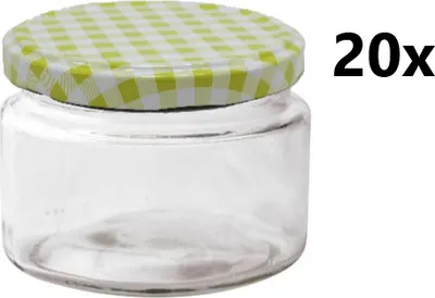 Obrázok produktu pre Sklenička na konzervovanie 265 ml POMA číra 20 ks VČETNE ČISTÝCH ZELENÝCH KÁV, Počet kusov v balení: 20