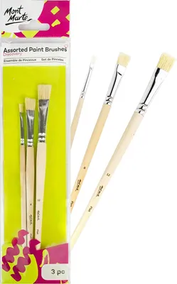 Produktbild von Mont Marte - Borstenpinsel 4 8 12, 3 Stück, Pinselset für Anfänger, Ideale Flachpinsel für Ölfarben, Acrylfarben, Gouache