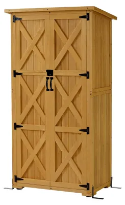 Produktbild von Holz Gartenschrank, Geräteschuppen für den Außenbereich, wetterfest, 55×90×169 cm, Natur