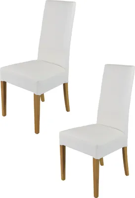 Image de t m c s Tommychairs - Lot de 2 chaises modernes LUISA pour la cuisine et la salle à manger, structure robuste en bois de hêtre laqué couleur chêne, rembourrées et recouvertes de similicuir couleur blanc