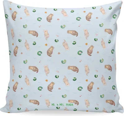 Produktbild von Mr. & Mrs. Panda Kissen 40x40 Otter Muschel - Blau - Geschenk, Dekokissen, für sofa, Seeotter, Kuschel, Medaillon, bedruckt, zier, Süß, Büro