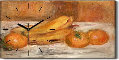 Produktbild von Wanduhr Bürouhr Leinwand Bild 60x30 Gemälde Früchte Orangen Bananen Kunst - schwarze Hände