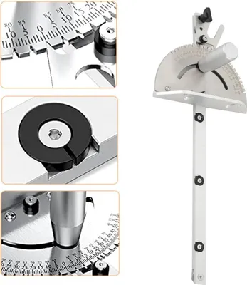 Immagine prodotto di Guida angolare - Per sega circolare da tavolo e banco fresatrice - Lega di alluminio - Guida angolare regolabile - Scala di precisione - Impugnatura ergonomica - Argento