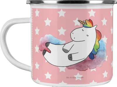 Produktbild von Mr. & Mrs. Panda Teetasse Einhorn Wolke 7 - Rot Pastell - Geschenk, Teebecher, Motivtasse, Unicorn, Lächeln, Haferl, Pott, Emaille Tasse, Menschen, Einhörner