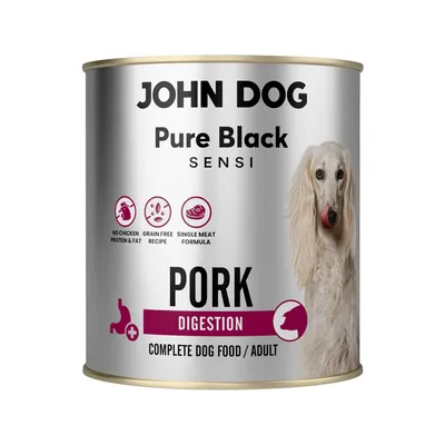 Produktbild von John Dog Hundenassfutter Pure Black Digestion Schwein - Getreidefreies Monoprotein Nassfutter für Hunde 800g