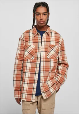 Image de Chemise pour homme Urban Classics Long Oversized à carreaux et motifs de feuilles, couleur softseagrass/rouge - S