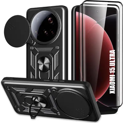 Image de Coque + 2 Verres Trempés pour Xiaomi 15 Ultra - Protection Renforcée avec Cache Caméra Anti-Rayures Rigide - Noir