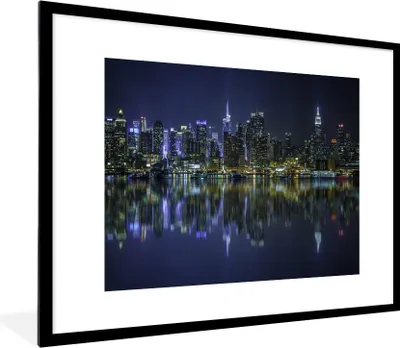 Produktbild von MuchoWow® Gerahmtes Poster New York - Skyline - Amerika 80x60 cm - Poster mit Schwarzem Bilderrahmen Wandposter Rahmen Foto Bilder - Schlafzimmer-Dekorationen - Fotoposter