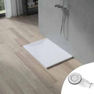 Produktbild von SMC Duschwanne 100x70cm,Antirutsch Duschtasse mit Schieferoptik,Badezimmer rutschfester Duschboden inklusive Siphon Ablaufgarnitur & Abdeckung