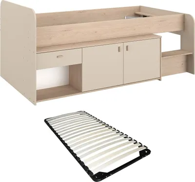 Produktbild von Hochbeet 90 x 190/200 cm mit Kasten - Beige und Natur + Rahmen - LUNOBI