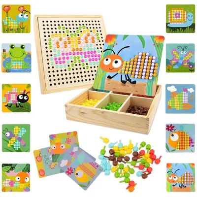 Productafbeelding van Steekmozaïekspel voor kinderen van 2-4 jaar, met 240 steekparels, een educatief speelgoed en een knutselset