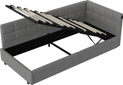 Produktbild von Einzelbett 90x200 cm mit Stauraum & LED Beleuchtung, Polsterbett Samt mit Hydraulik-Lift, USB & Type-C Ladeanschluss