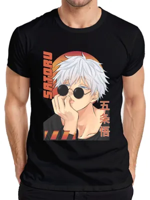 Productafbeelding van Gojo Satoru Jujutsu Kaisen anime zonnebril, wit haar, cadeau voor heren, T-shirt, zwart, maat M