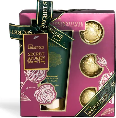 Obrázek produktu pro Kosmetická sada do koupele a sprchy, dvoudílná dárková sada, růže a pivoňky, sprchový gel, míček do koupele | dárková krabička, pro ženy
