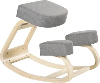 Produktbild von Kniestuhl, ergonomischer Sitzhocker(Grau)Polsterhocker für gesunde Sitzhaltung, Birkenholz, 120 kg belastbar
