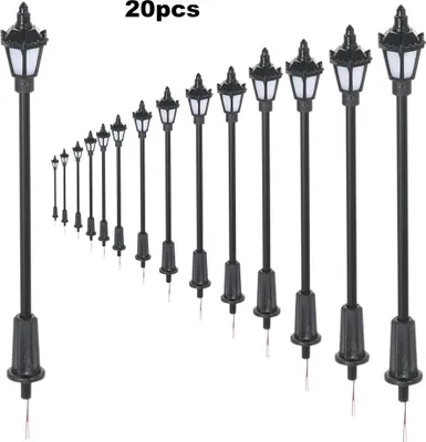 Obrázok produktu pre 20 kusov bielych modelov pouličných lámp, makety, stĺpy verejného osvetlenia, železnica, vlak, záhrada, detské ihrisko, krajina, LED osvetlenie, mierka 1:150, 65