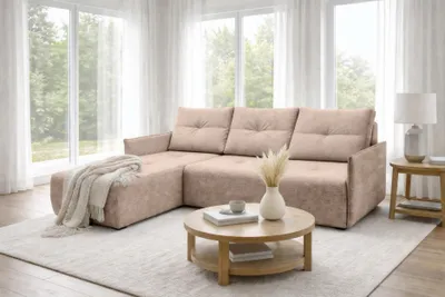 Produktbild von AX LIVING Ecksofa Damascus Creme mit Schlaffunktion Bettkasten Schlafsofa 212 cm links