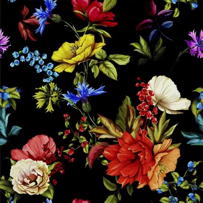 Image de DÉCORDS D'EXTÉRIEUR OXFORD - motif fleurs peintes sur fond noir I DX171