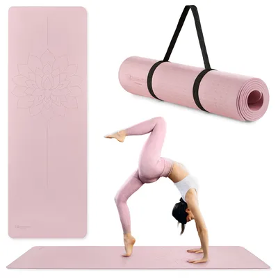 Image de Tapis de yoga HyperMotion Lotus - 6 mm en TPE antidérapant - Tapis d'entraînement pour le yoga, le Pilates et le fitness - 183 x 61 cm, avec sangle de transport, tapis d'entraînement, rose