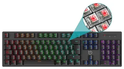 Obrázek produktu pro Hiditec GK400 ARGB, Plná velikost (100 %), Kabel, USB, Mechanický spínač, RGB LED, Černá