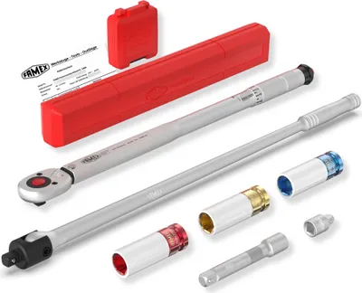 Produktbild von FAMEX 10905 Drehmomentschlüssel Set 1/2 Zoll (12,5mm) 30-210 Nm – Radwechsel Satz mit Gelenk-Drehgriff