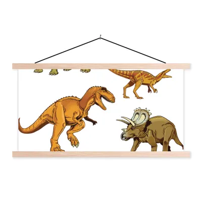 Produktbild von MuchoWow® Textilposter Dinosaurier - Zeichnung - Jungen - Kinder 60x30 cm mit holzfarbenen Rahmen - Dekoration