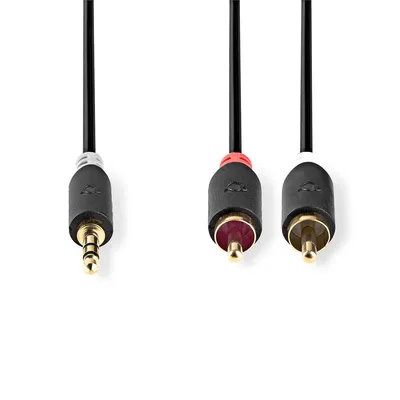 Immagine prodotto di Nedis Cavo audio stereo - Spina 3,5 mm - Spina 2x RCA - Placcato oro - 1,00 m - Rotondo - Antracite - Scatola