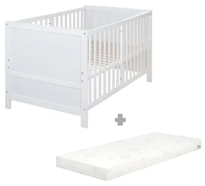 Produktbild von roba Babybett EASY SLEEP 70 x 140 cm inkl. Umbauecken + Matratze safe asleep® Roll Air - Mitwachsendes Gitterbett 3-fach höhenverstellbar