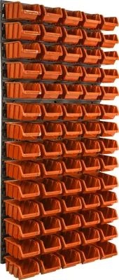 Image de Panneau d'outils mural 58 x 117 cm avec 70 pcs. Boîte de suspension Orange Boîtes en plastique