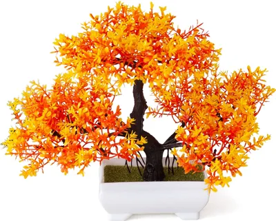 Immagine prodotto di 1 pz. Albero di pino con fiori artificiali - Accessorio fotografico per matrimoni, casa, bonsai e decorazioni - Arancione