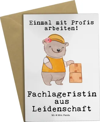 Produktbild von Mr. & Mrs. Panda Grußkarte Fachlageristin Leidenschaft - Weiß - Geschenk, weihnachtskarten, babykarte, Ausbildung, Beileidskarte, Witzig, einladungskarten, Spruch