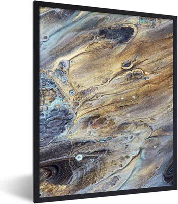 Produktbild von MuchoWow® Gerahmtes Poster Marmor - Gold - Aquarell - Textur - Marmoroptik 60x80 cm - Poster mit Schwarzem Bilderrahmen Wandposter Rahmen Foto Bilder - Premium - Wanddeko Wohnzimmer