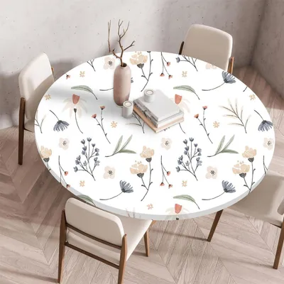 Productafbeelding van Ronde tafelkleed, afwasbaar, diameter 100 cm, met elastiek, met bloemen- en bladmotief