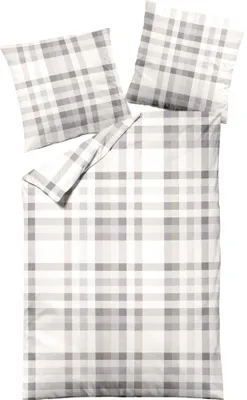 Produktbild von JACK by Dormisette Edel Biber Kuschel Bettwäsche 2 tlg. 135x200cm Kariert Karo Streifen Offwhite Grau Braun