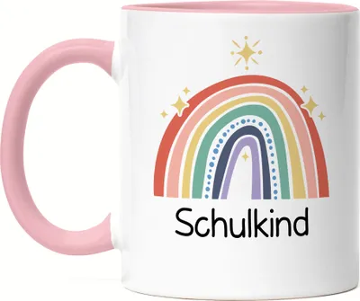 Produktbild von Schulkind Tasse Rosa Einschulungsgeschenk Grundschule 1. Klasse Schulstart Sterne Regenbogen