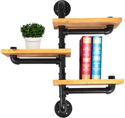 Produktbild von Wandregal 3-Tier Industrial Rohrregal Holz Regal Vintage Metallregal Schweberegal Kücheregal Bücherregal Lagerregal