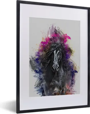 Produktbild von MuchoWow® MuchoWow® Gerahmtes Poster Pferd - Schwarz - Farben 30x40 cm - Poster mit zchwarzem Bilderrahmen - Wandposter Schlafzimmer