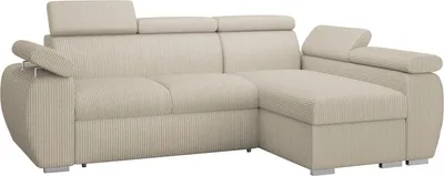 Produktbild von MIRJAN24 Ecksofa Boston Mini Premium Cord mit Bettkasten und Schlaffunktion, Einstellbare Kopfstützen, L-Form (Farbe: Poso 100, Seite: Rechts 2R+LC)