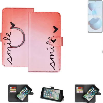 Produktbild von K-S-Trade Schutzhülle Handyhülle kompatibel mit Cubot A10 Hülle cover bookstyle Etui ''smile'' rot Standfunktion Kameraschutz (1Stk)