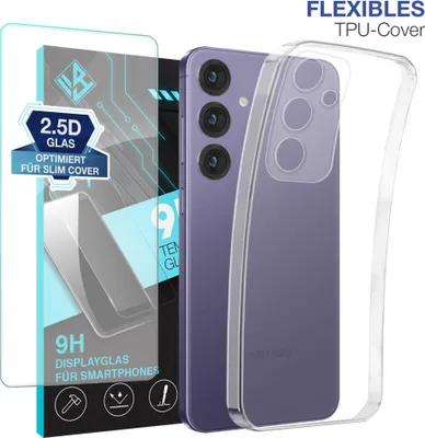 Produktbild von Handyhülle für Samsung Galaxy S25+ mit 9H Displayglas Displayschutz Hülle Transparent Flexibel Elastisch Case Cover Backcover Schutzhülle