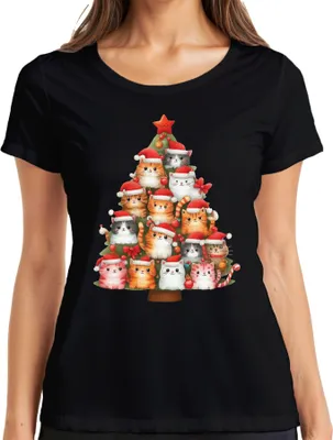 Produktbild von Katzen Weihnachtsbaum Katzenbesitzer - Weihnachten Weihnachtsgeschenk Christmas Damen T-Shirt, Schwarz, 3XL