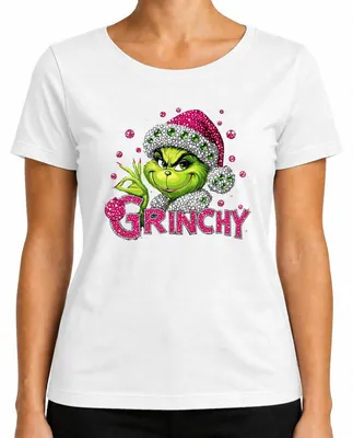 Produktbild von Grinchy Grinch Bling Glitzer Strass Lustig Ugly Christmas Sweater Damen T-Shirt, Weiß, L