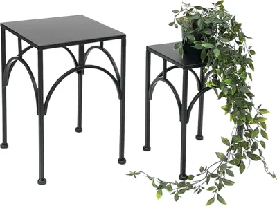 Produktbild von Moderne schwarze Blumenstandardsatz von 2 - Metallbeistelltische für Pflanzen und Blumentöpfe