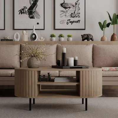 Produktbild von Ovalio Couchtisch Typ 200 Tisch Bestelltisch 100 cm Wohnzimmer Esszimmer Modern Farbwahl Sandbeige, Cremona-Eiche und Dunin-Eiche