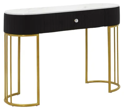Immagine prodotto di Console Montpellier Nera Glam - Struttura in metallo dorato con top in simil marmo e tessuto nero 100x43x74 cm - Design Elegante Rettangolare