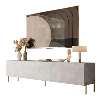 Produktbild von RTV-Schrank COLGANTE BETON 200 cm auf Beinen mit Gerade gold Chrom