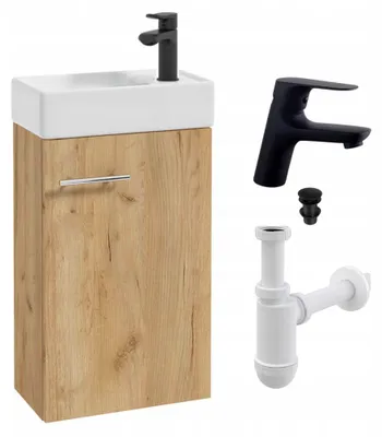 Zdjęcie produktu dla Szafka Łazienkowa Z Umywalką 40 Wisząca Mała Dąb Craft Bateria Czarna